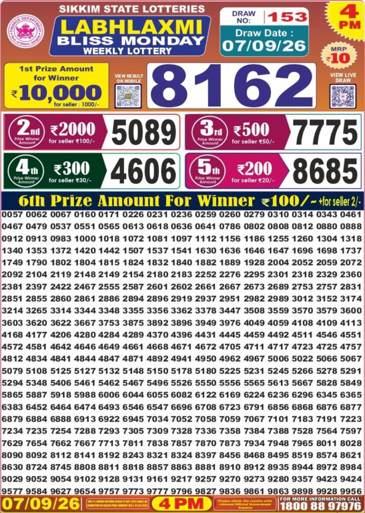 Lottery Result Today 07.09.26