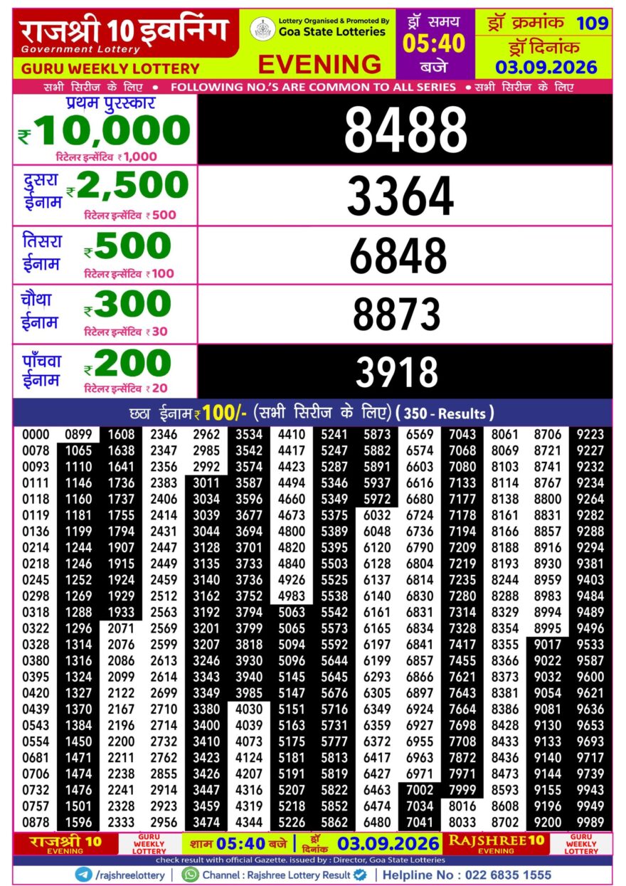 Lottery Result Today 03.09.26
