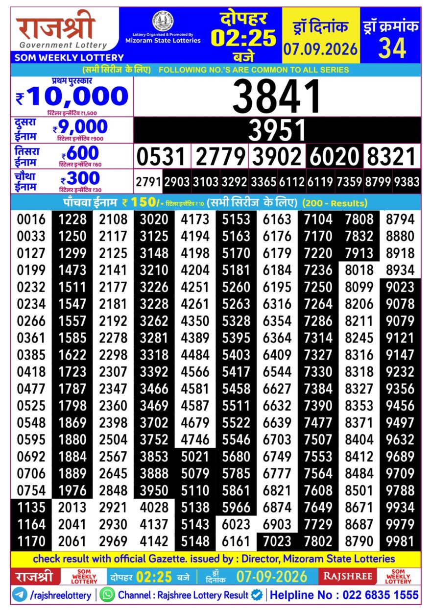 Lottery Result Today 07.09.26
