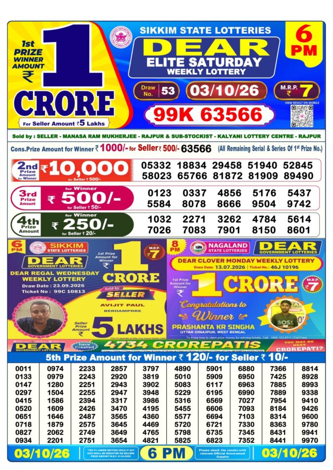 Lottery Result Today 03.10.26