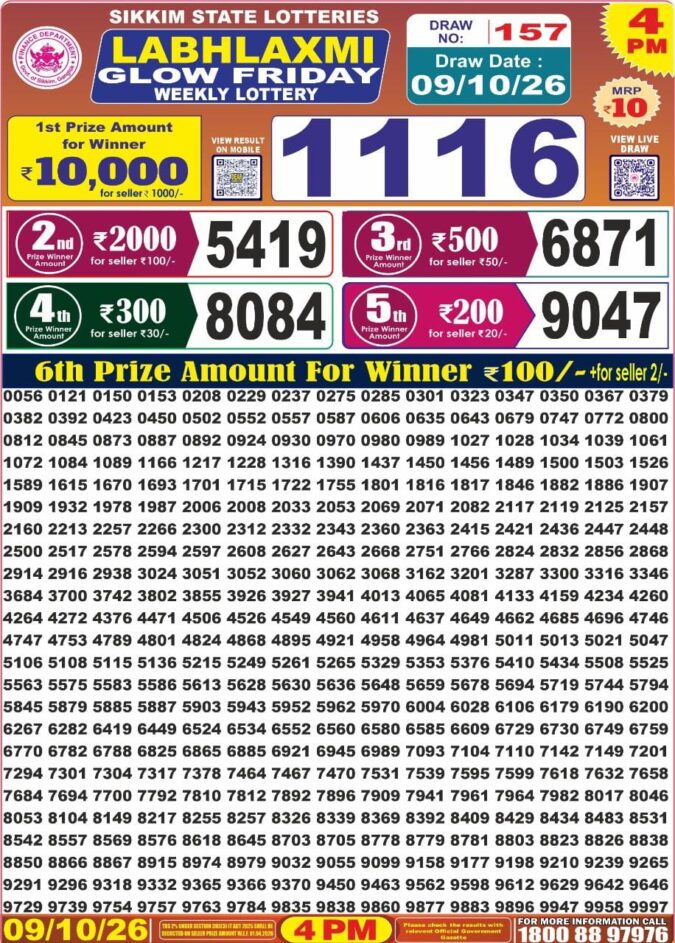 09-10-26 Labh Laxmi 4 PM Lottery Lottery Result Today 09.10.26