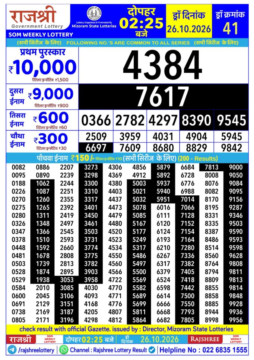 Lottery Result Today 26.10.26