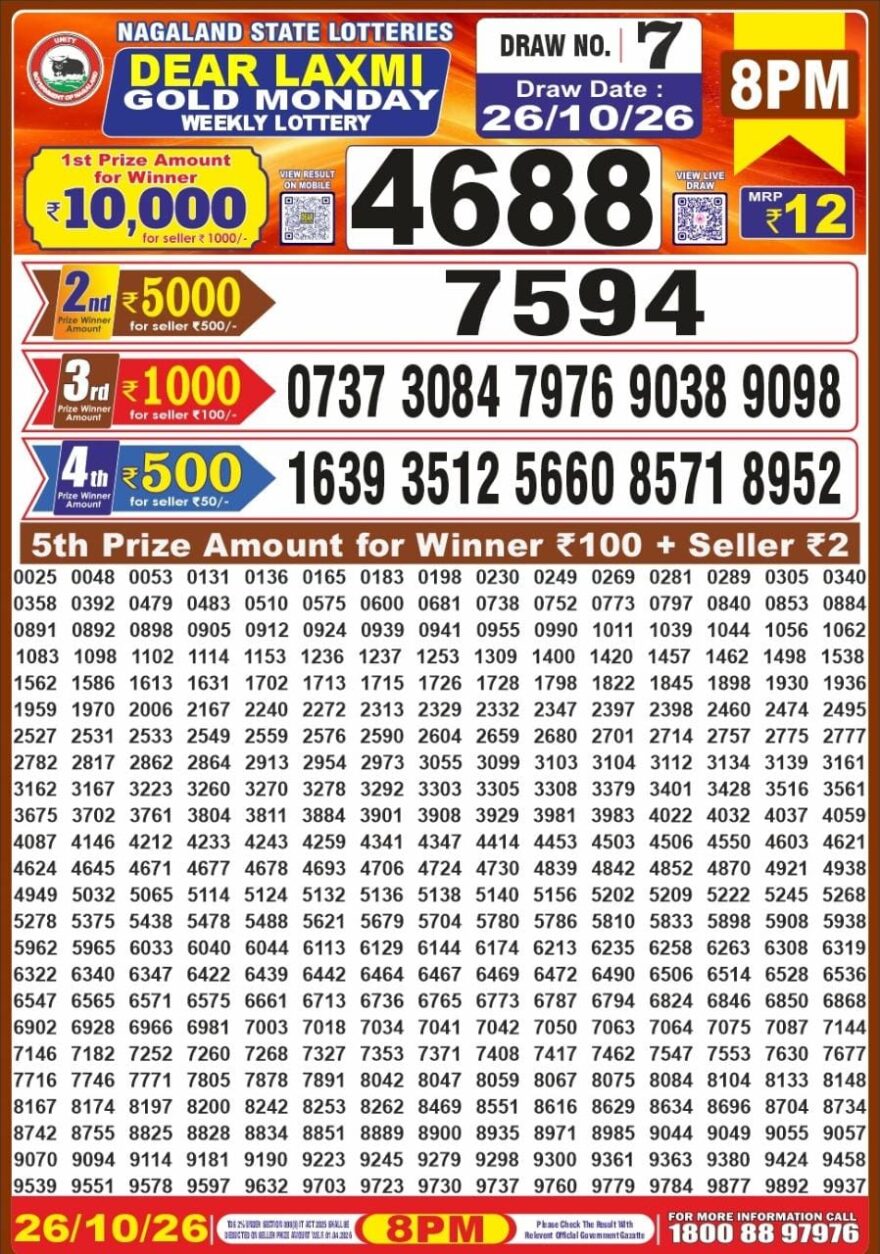 Lottery Result Today 26.10.26