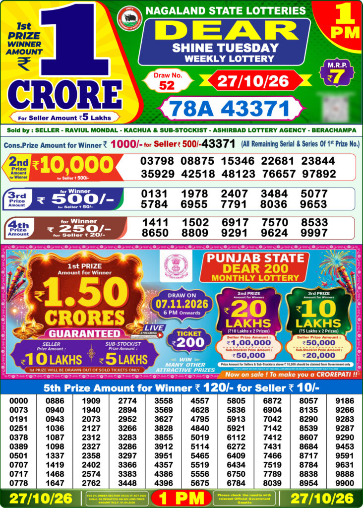 Lottery Result Today 27.10.26