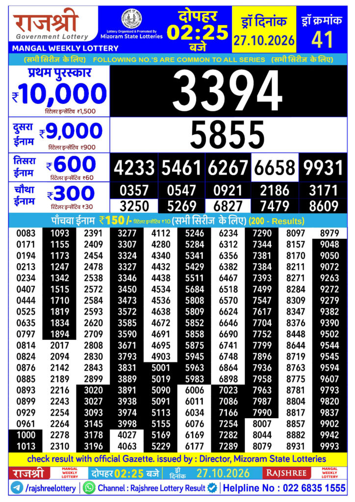 Lottery Result Today 27.10.26